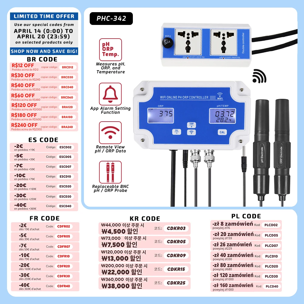 Ph Controller Aquarium WIFI Wasser Monitor PH ORP Temp Wasser Qualität Tester Für Schwimmbad Mess