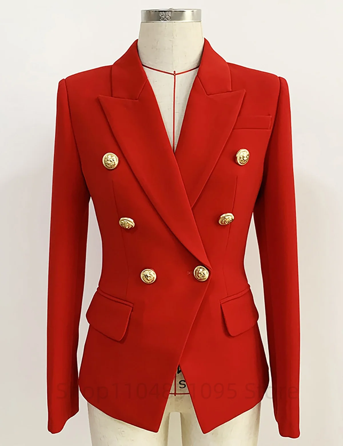 Women Office Lady Turn-Down Collar Blazer Vintage Coat Fashion Gold Buttons Long Sleeve Ladies Outerwear Stylish Tops for Party