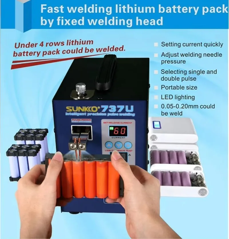 بطارية بقعة لحام 737U 2.8kw مصباح ليد نبض ماكينة لحام نقطي مع اختبار شحن USB لحزمة بطارية 18650 #6