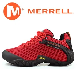 Merrel-zapatillas deportivas transpirables para hombre y mujer, zapatos de malla para acampar, deportes al aire libre, zapatillas de escalada de montañero rojo, Eur 36-46