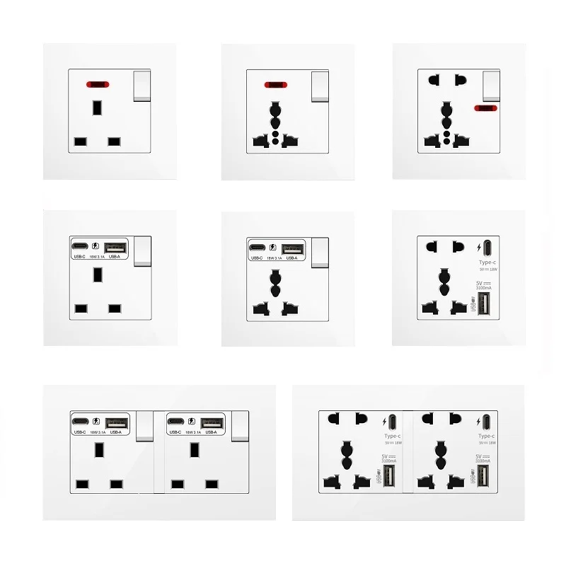 White PC Modular UK Standard Single Twin Socket with USB 3.1A Fast Charge Type C USB Project Use British Standard