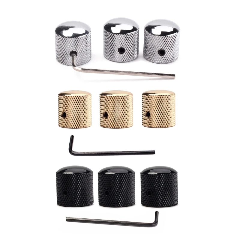 3 Pcs Metal Volume Tone Dome Knob with Allen Keys Guitar Potentiometer Speed Control Knobs for Electric Guitar or Bass