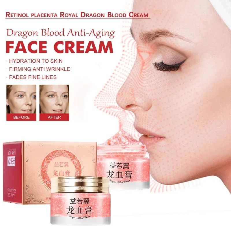 50g crema hidratante nutritiva rejuvenecedora Retinol Placenta sangre de dragón crema facial fácil, crema antiarrugas firme para mujeres