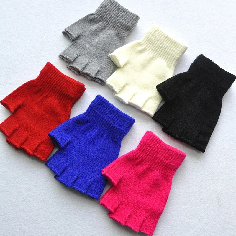 Winter Half Finger Fingerless Gloves Children Outdoor Mittens Short Warm Glove Boy Girl Wool Knit Gloves Elastic Comfort Glove