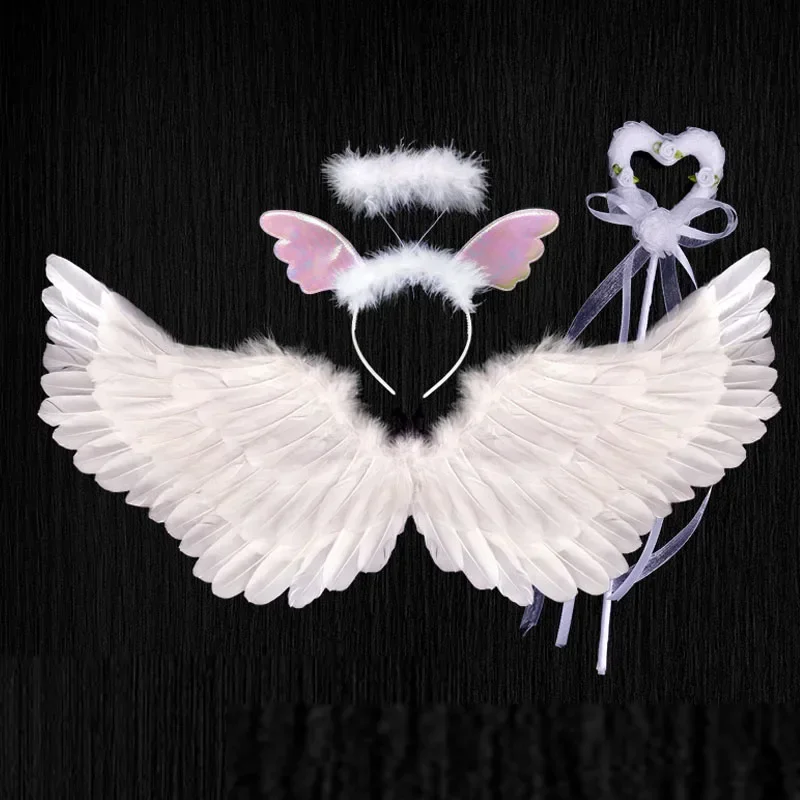 悪魔悪魔天使アクセサリー衣装コスプレセット羽翼ヘイローヘッドバンド杖ハロウィンクリスマスパーティー白黒ピンク