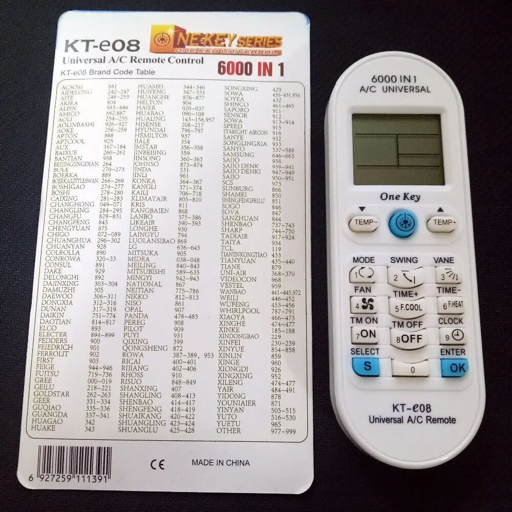Controle remoto AC universal KT-e08 para Toshiba Sanyo 6000 em 1 ar condicionado