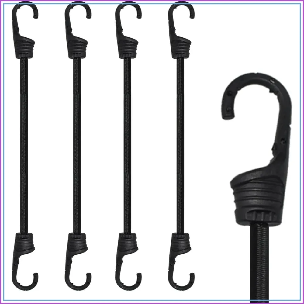 

24-Inch Bungee Cords with Hooks, Elastic Rope Straps for Camping, Bike, Folding Wagon, Trunk [4PCS, Plastic-clad Steel Hook]