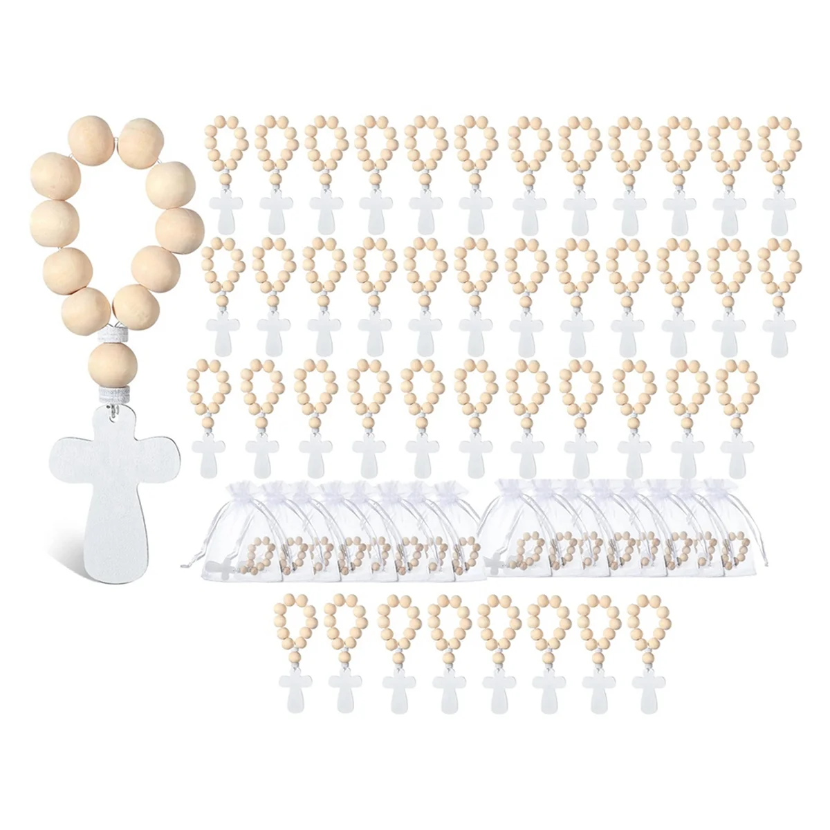 

CGS-Premium 60 Pcs Wooden Rosary With Mesh Bags Wood Rosary Beads For Baptism