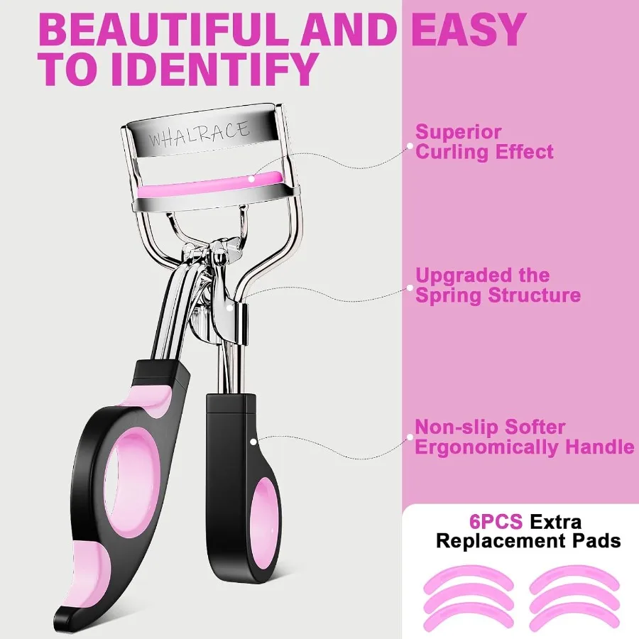 まつげカーラー、6個の交換用ストリップ付き、美しさを高めるための優れたカール効果、握りやすく快適です。