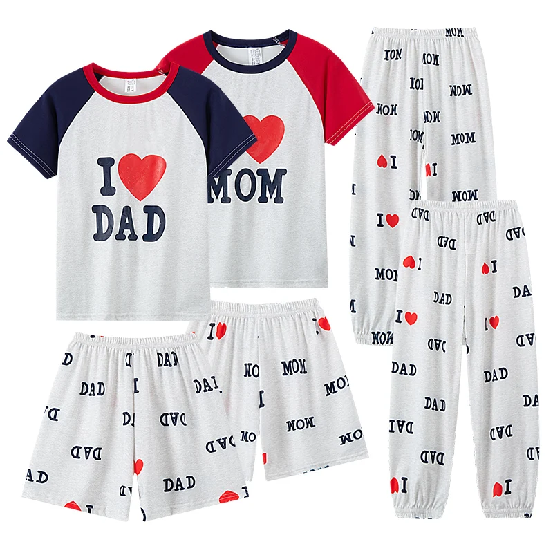 3-piece Children's Summer Mom And Dad Short-sleeved Trousers Suit Boys And Girls Casual  Joker Shorts Cute T-shirt Home Suit
