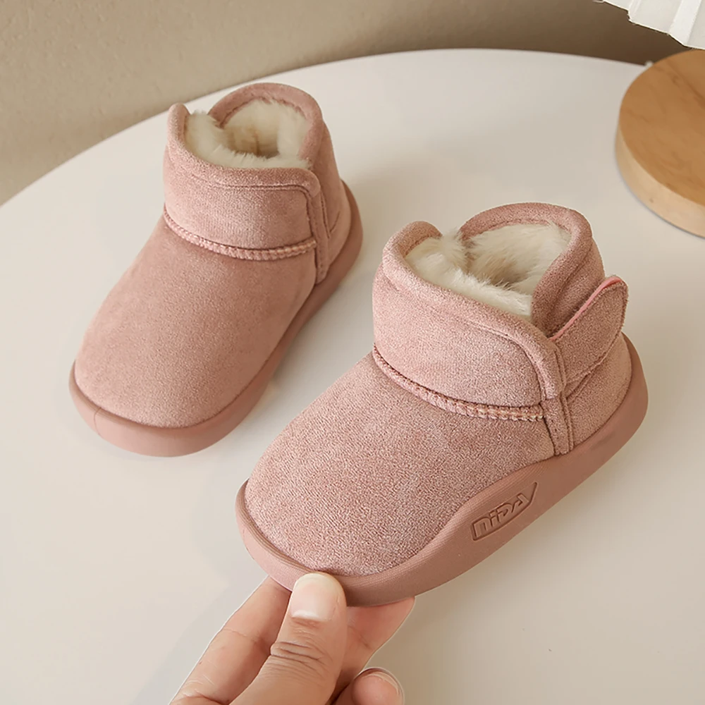 Winter Snow Boots For Children PU Leather Waterproof Kid's Plush Boots Thick Warm Cotton Shoes For Kids Boy's Girl's Warm Boots