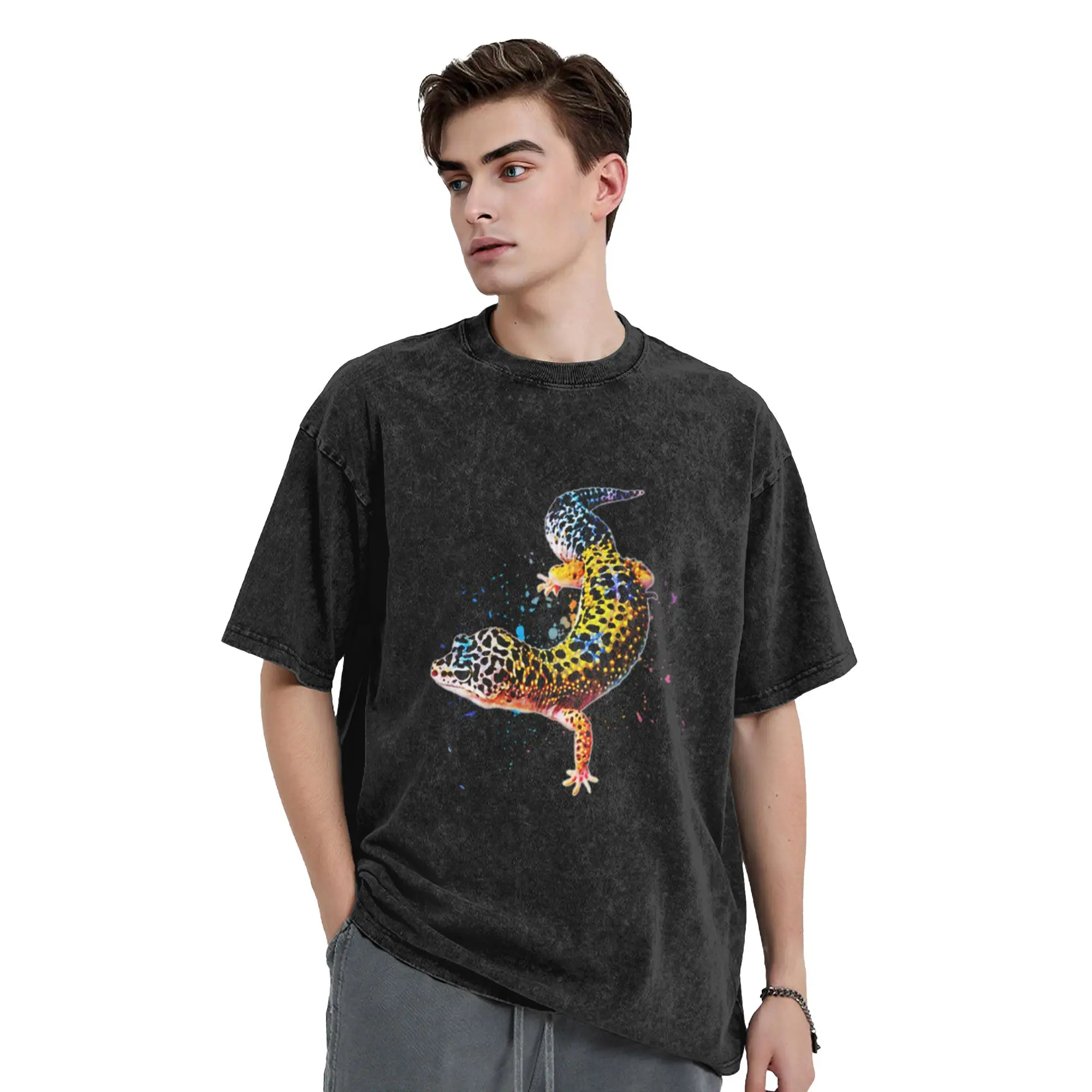 Leopard Gecko Reptile Keeper Lizard Watercolor  Classic Chic A T-Shirt Oversized Short Sleeve Men's Women's Cotton Tees Tops