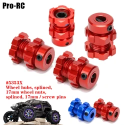 4Pcs 5353 5353X 17mm Wheel Hubs & Hex Nuts Splined Aluminum for RC Car Traxxas 1/10 E-MAXX Summit E-REVO REVO 3.3 Slayer Pro 4x4