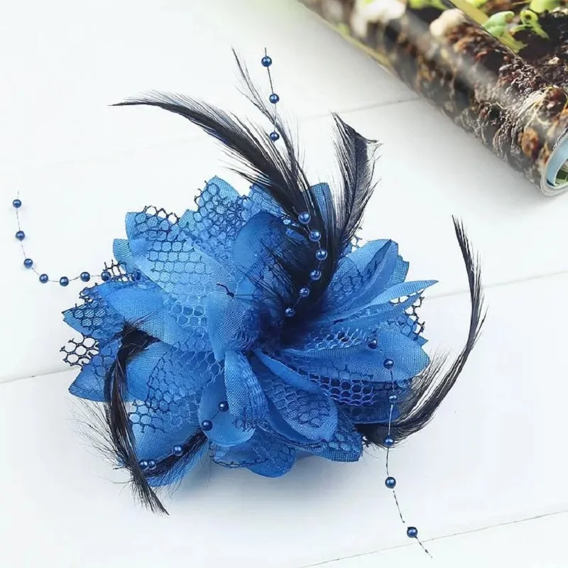 Feather Flower Hair Clip Bead Corsage Bridal Wedding Hair Accessories Lady Prom Brooch Pin Marrige Barrettes Fairy Hair Jewelry