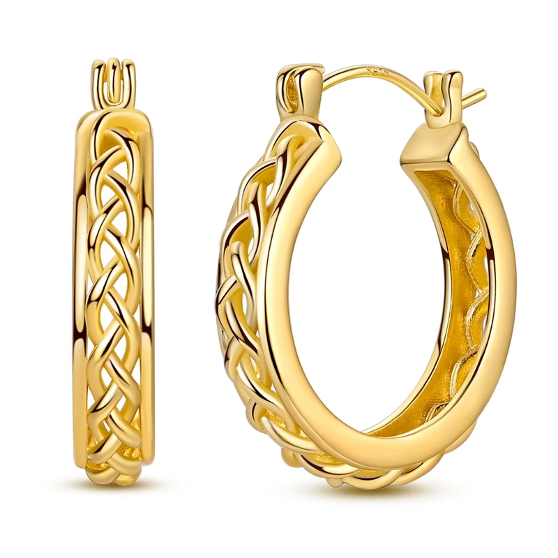 

925 Sterling Silver Earrings Women Sparkling Golden Twisted Twist Hoop Earring For Anniversary Wedding Jewelry Gifts