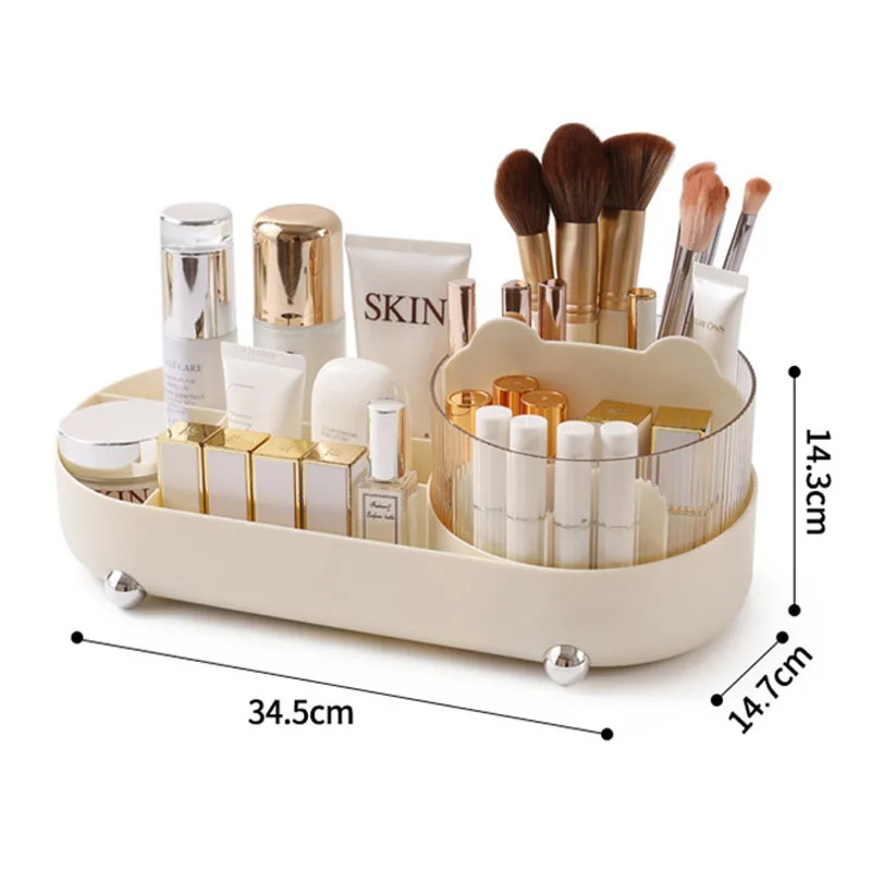 Large Capacity Makeup Organizer with 360° Rotating Makeup Brush Holder Desktop Comestic Tools Perfume Skincare Storage Organizer