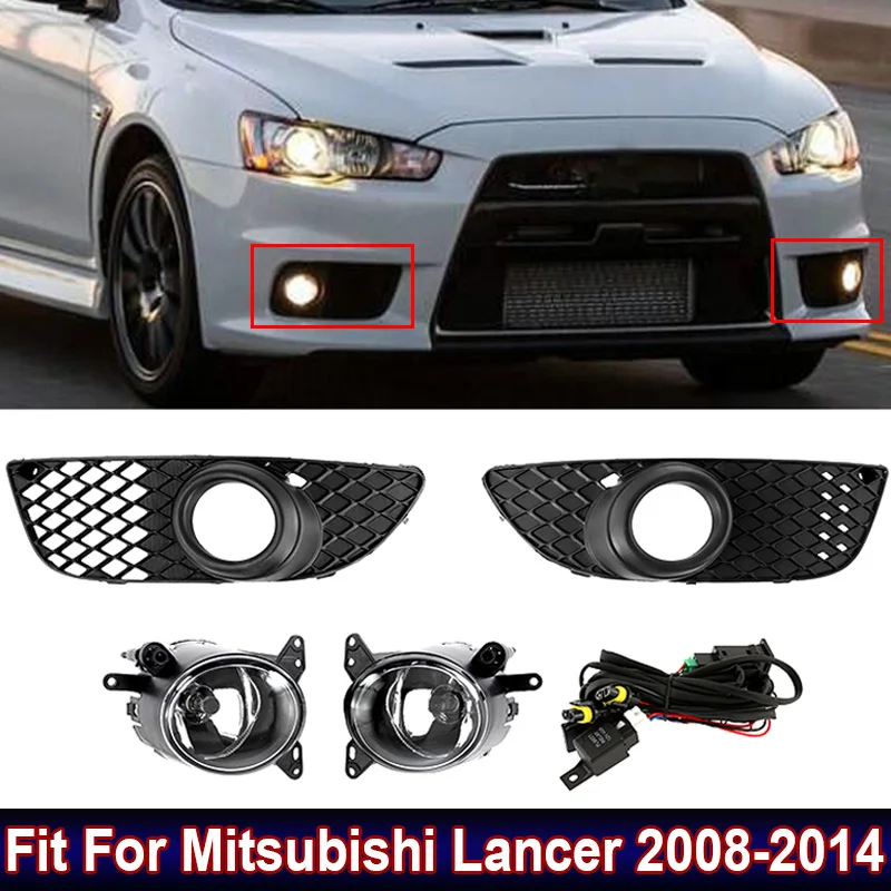 

Набор противотуманных фар для Mitsubishi Lancer 2008-2014, светодиодные галогенные Противотуманные фары с решеткой для проводки, комплект накладок, автомобильные аксессуары