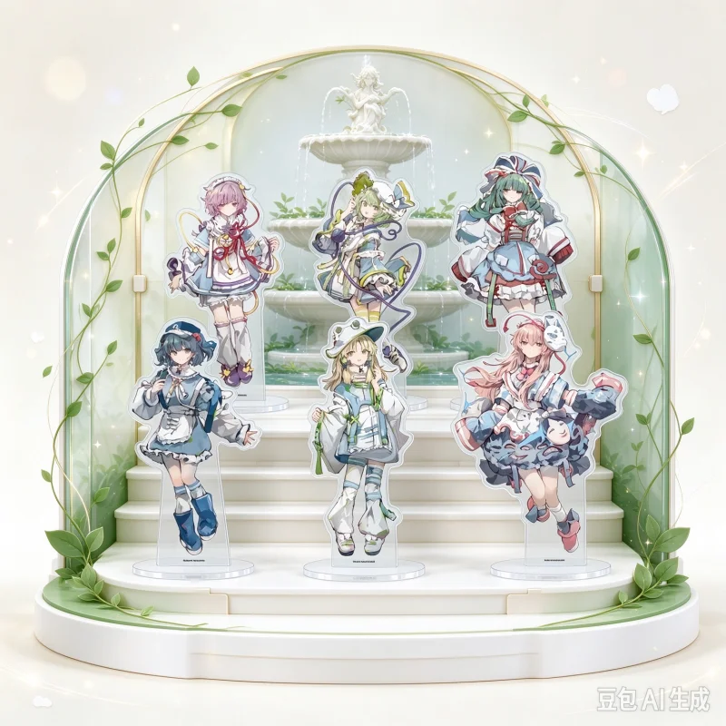 Touhou Project Game Anime Character Acrylic Desk Stand Figure Ornament Double Sided Print With Holder Base Home Decor Keychain
