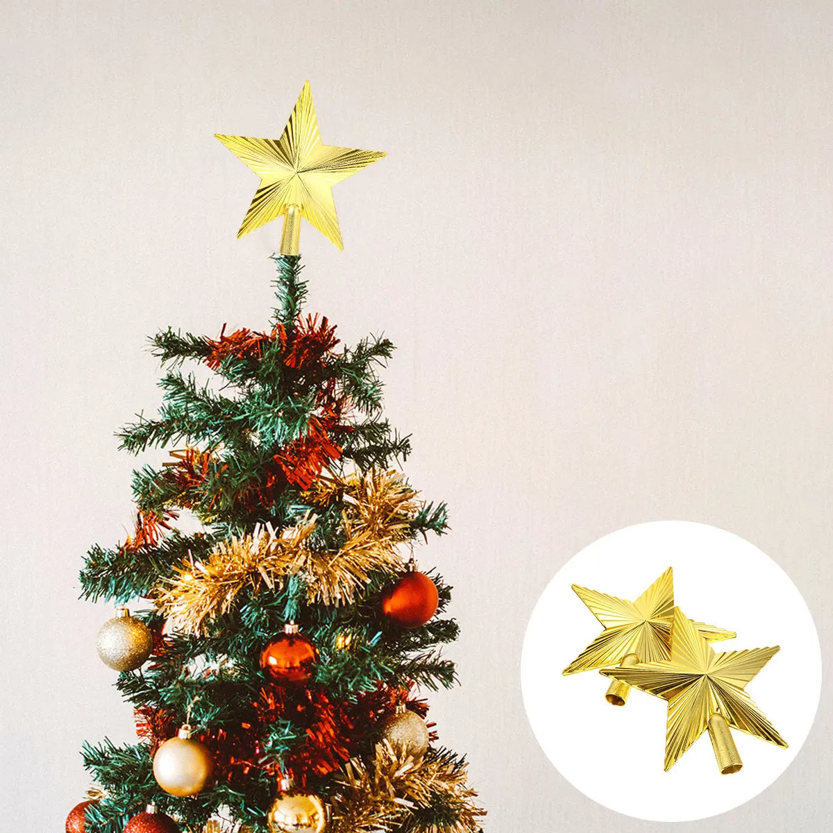 

2Pcs Christmas Treetop Star Pendant Decorative Five-Pointed Star for Christmas Tree Top Holiday Season Party Home Xmas Tree