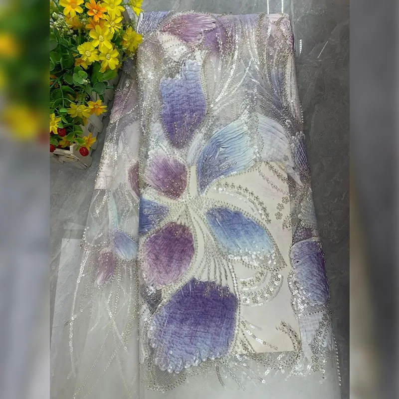 90x125cm Farbig bedruckter Paillettenstoff, Perlenbestickter Tüllstoff, DIY-Nähmaterial, Netzstoff für Bekleidung – Detail 12