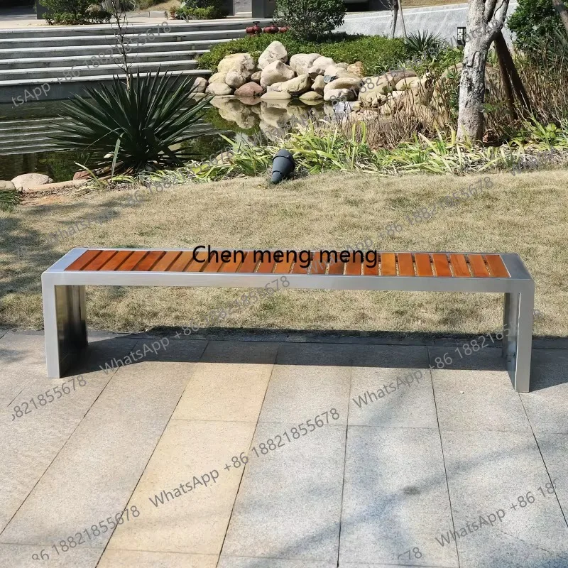 Customized Cheap Price Stainless Steel Outdoor Benches with Solid Wood Patio Bench Chair Landscape Park Bench