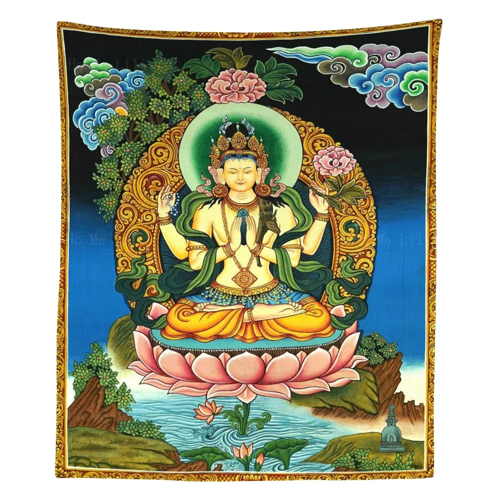 Hayagriva-Tapisserie noire avec bouddha compatissant, Chenrezig, Thangka, Mandala, Ho Me CAN i, Salon, Décoration murale pour la maison