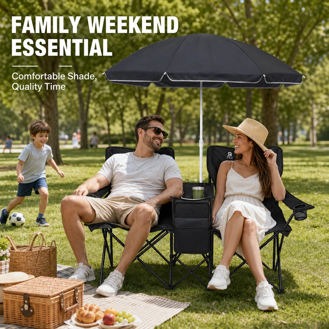 Outdoor Camping Umbrella - Double Seat Folding Camping Chair for