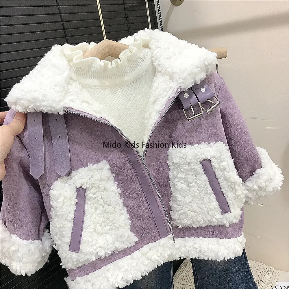 Girls autumn  winter padded jacket new children's foreign gas thickened warm top coat fur one baby winter clothing 90-140CM