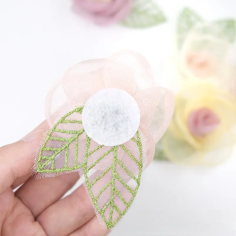 1pcs Handmade Organza Fabric Artificial Rose Flower For Wedding Bridal Headdress Decor Corsage DIY Hair Clips Women Accessories