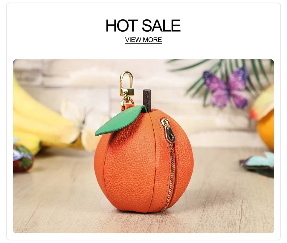 CONTACT'S Genuine Leather Bag Charm, Fruit Series Mini Pouch Keychain, Cute Handbag Pendant for Women, Female Small Item Holder