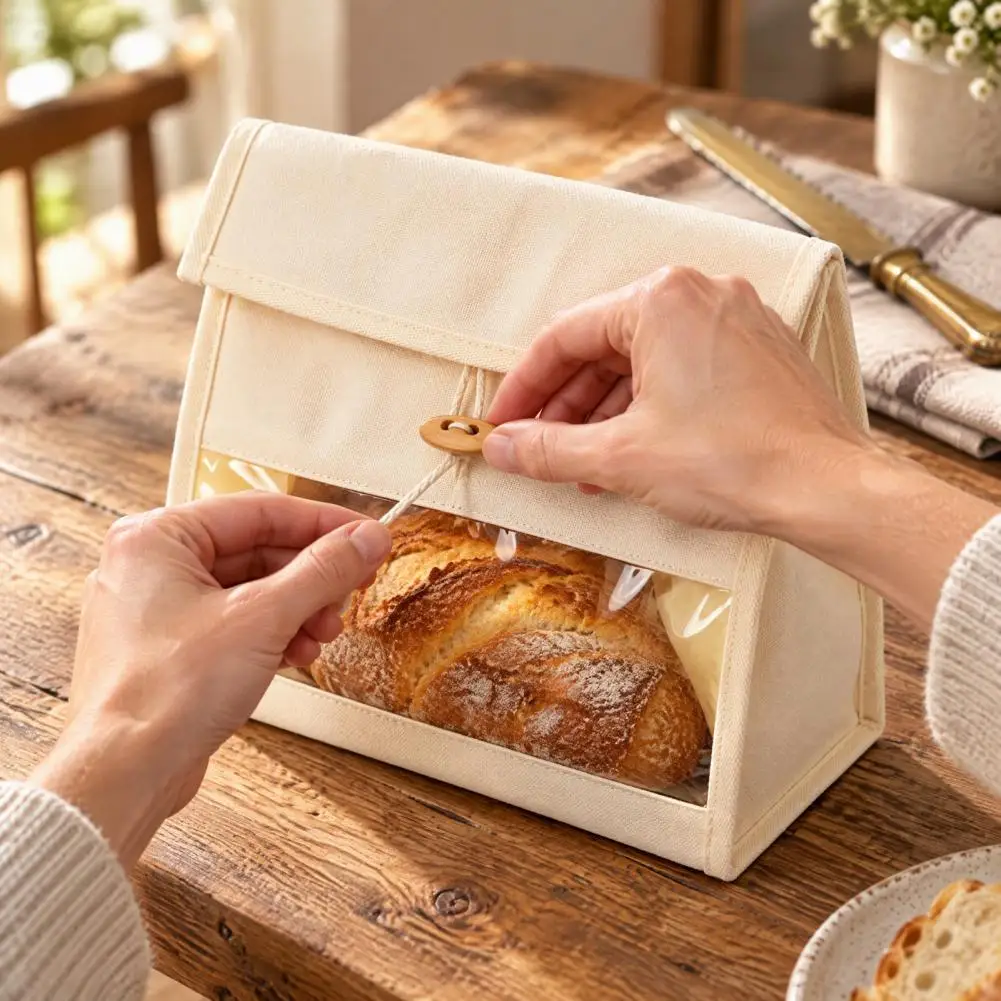 Eco Sourdough Storage Beeswax Bread Storage Bag with Window Reusable Cotton Bread Keeper Sustainable for Fresh for Kitchen