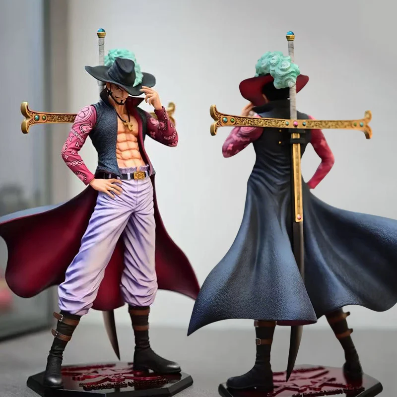 

One Piece 31cm Hawk-Eyes Mihawk Anime Warlord Figure Model Pressing Hat Pose With Black Sword Statue Collectable Toy Xmas Gift
