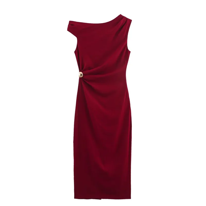 Nuevo vestido midi plisado sin mangas de mezcla de lino europeo y americano