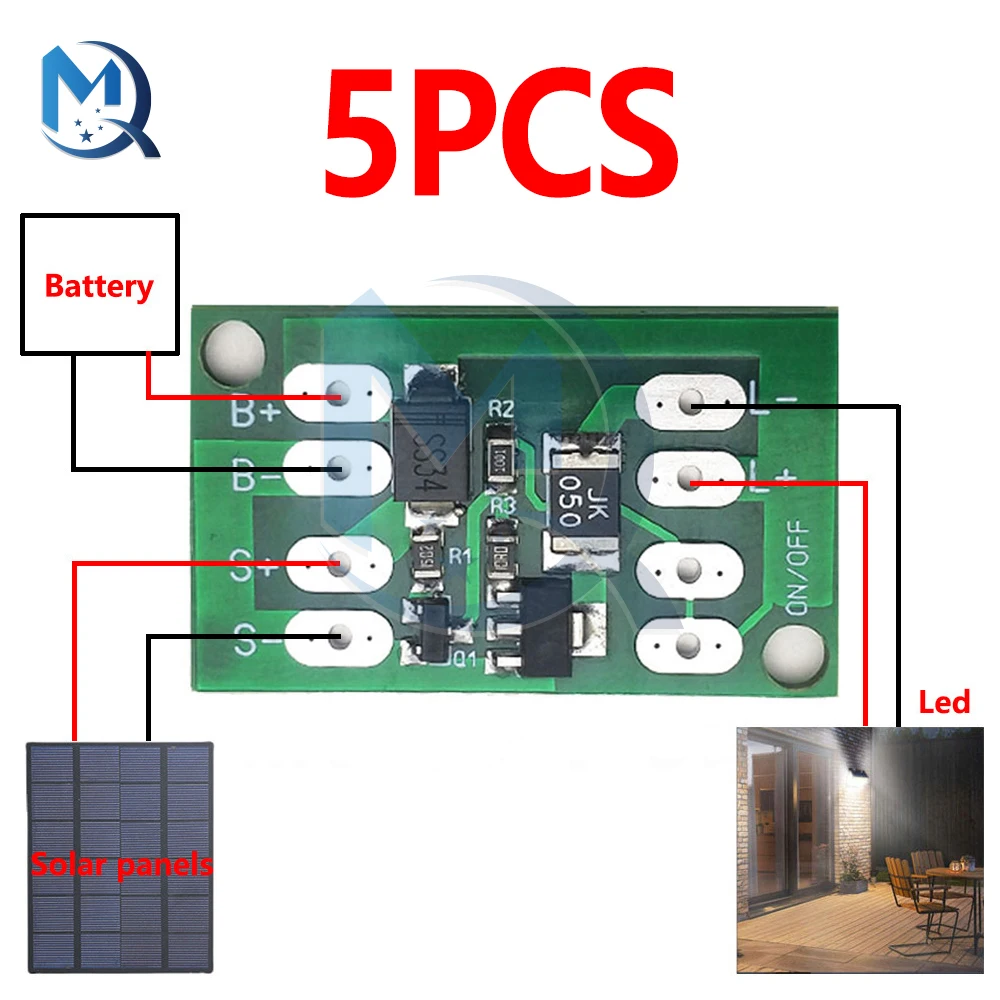 5pcs Solar Panel Cells Battery Charger Charging Controller LED Lighting lamp Control Switch For Diy Courtyard Small Street Lamp