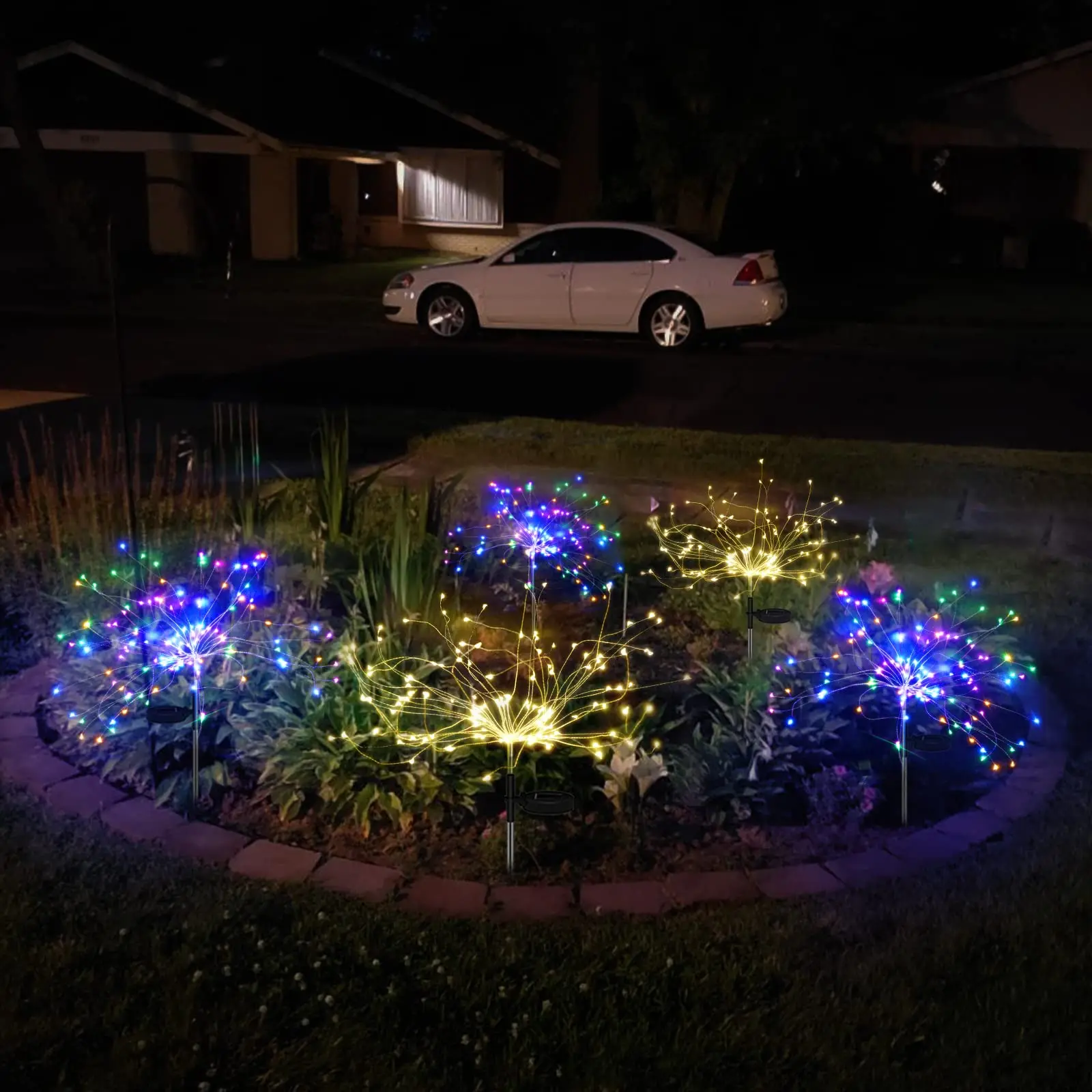 Imagem -04 - Solar Firework Garden Lights Impermeável 200 Led Modos Starburst Sparkler Lights para Path Flowerbed Decor ao ar Livre Pcs