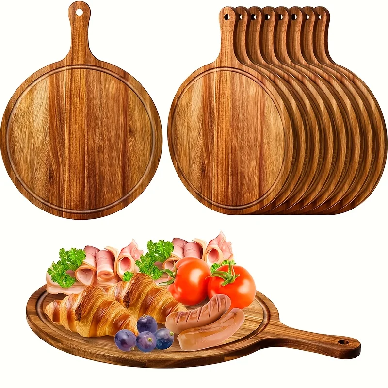 

10/5 шт. высококачественных досок для пиццы с ручками, 15 x 11 дюймов, натуральные сервировочные доски для пиццы, подходят для домашней пиццы