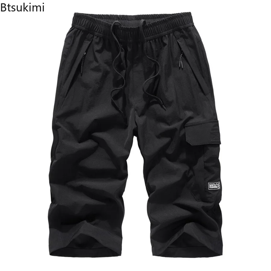 Summer Men\'s Outdoor Casual Shorts Elastic Waist Straight Leg Multi-pockets Cargo Pants Men Quick Drying Sport Shorts Oversized