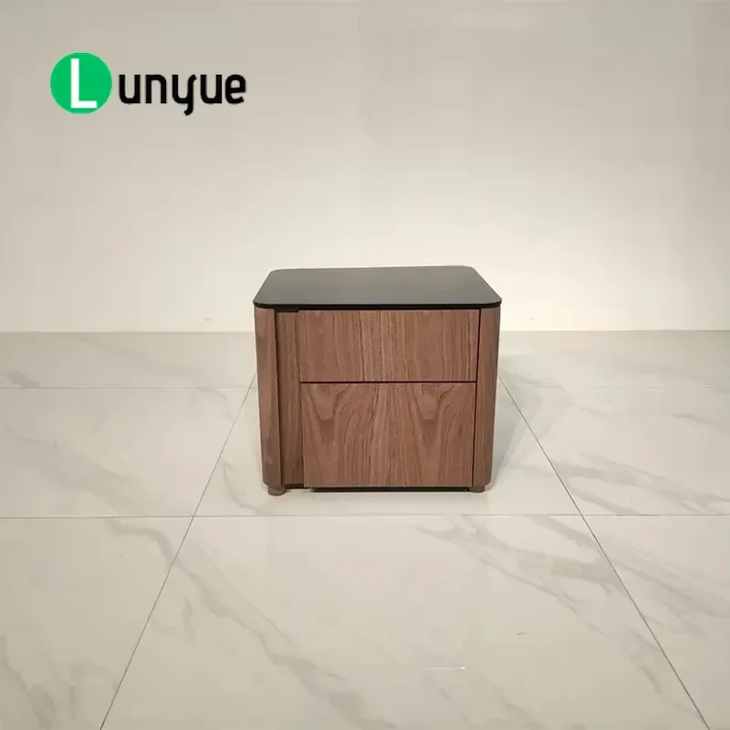 Italian Luxury Modern 2 Drawer Wooden Bedside Table for Bedroom Furniture High Quality Storage Nightstand Elegant Design