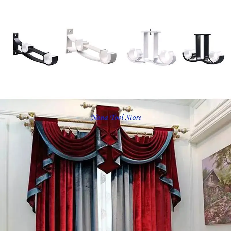 31GJ 1pc Double Curtain Rod Brackets Window Hardware Holder Home Decor Side Top Mounted