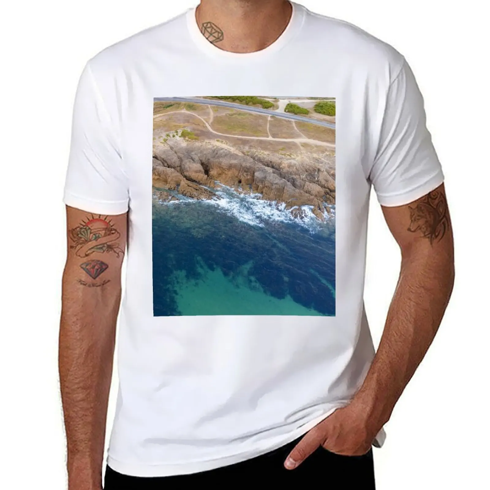 Camiseta con vista aérea de la costa salvaje C?te, camisetas divertidas, Camiseta de algodón para hombre, camiseta de marca de lujo 100% algodón