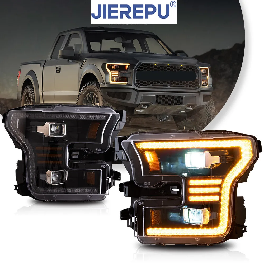 

1Pair Turn Signal 2*Projector Lens A Pair LED Headlights For Ford F150 2015-2017 Front Lamps