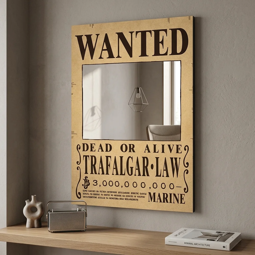 One Piece Trafalgar Law Wanted Poster Mirror | Anime Wall Decor, Unique Gaming Room & Bedroom Accent, Must-Have for Fans