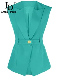 LD LINDA DELLA 2024 Summer Runway Fashion Waistcoat Women's multi-color Deep v-neck Button Commuting Slim Fit Suit Waistcoat