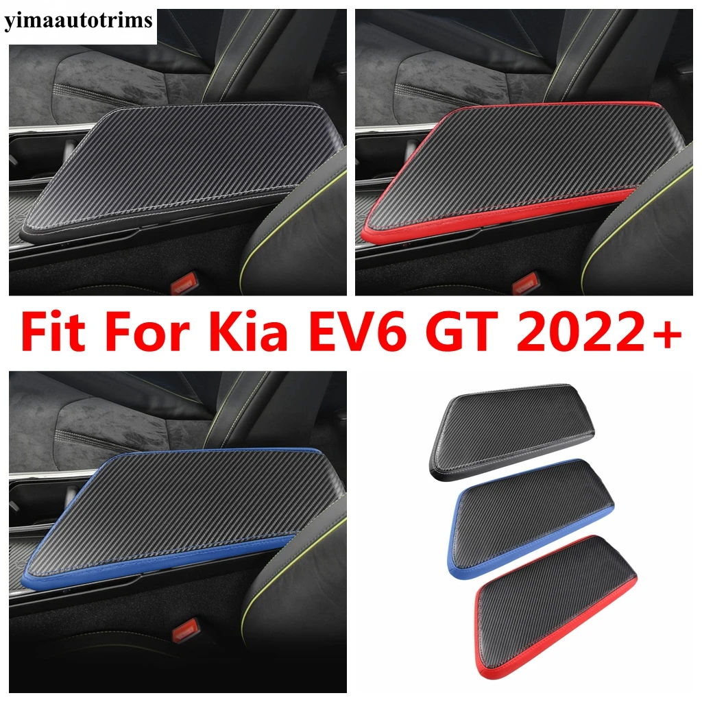 

Car Central Console Armrest Storage Box PU Leather Mat Cover For Kia EV6 GT 2022 - 2024 Blue/ Black / Red Accessories Interior