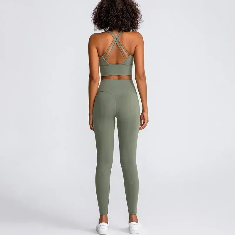 

Lemon Women 2 pieces Yoga Set Elastic Running Tight Gym Workout Bottoms Sports High Waist Tights Sport Suits Workout Sets