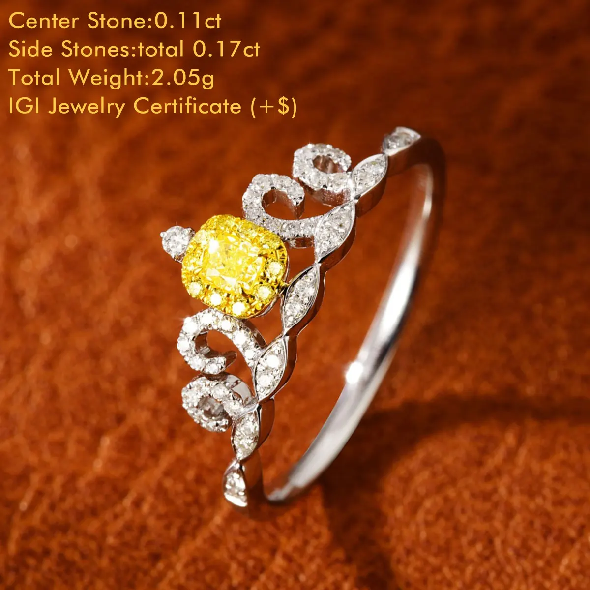 Cushion Cut Diamond Ring 18K White Gold Fancy Yellow Natural Diamond Vintage Crown Diamond Ring Diamond Jewelry For Women Gift