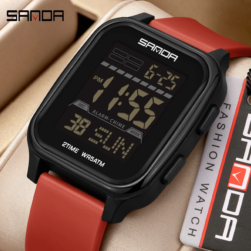 SANDA Men Digital Watch Sports Watches Timing Function Alarm Clock Waterproof 50M Digital Watch Military Clock Large Screen