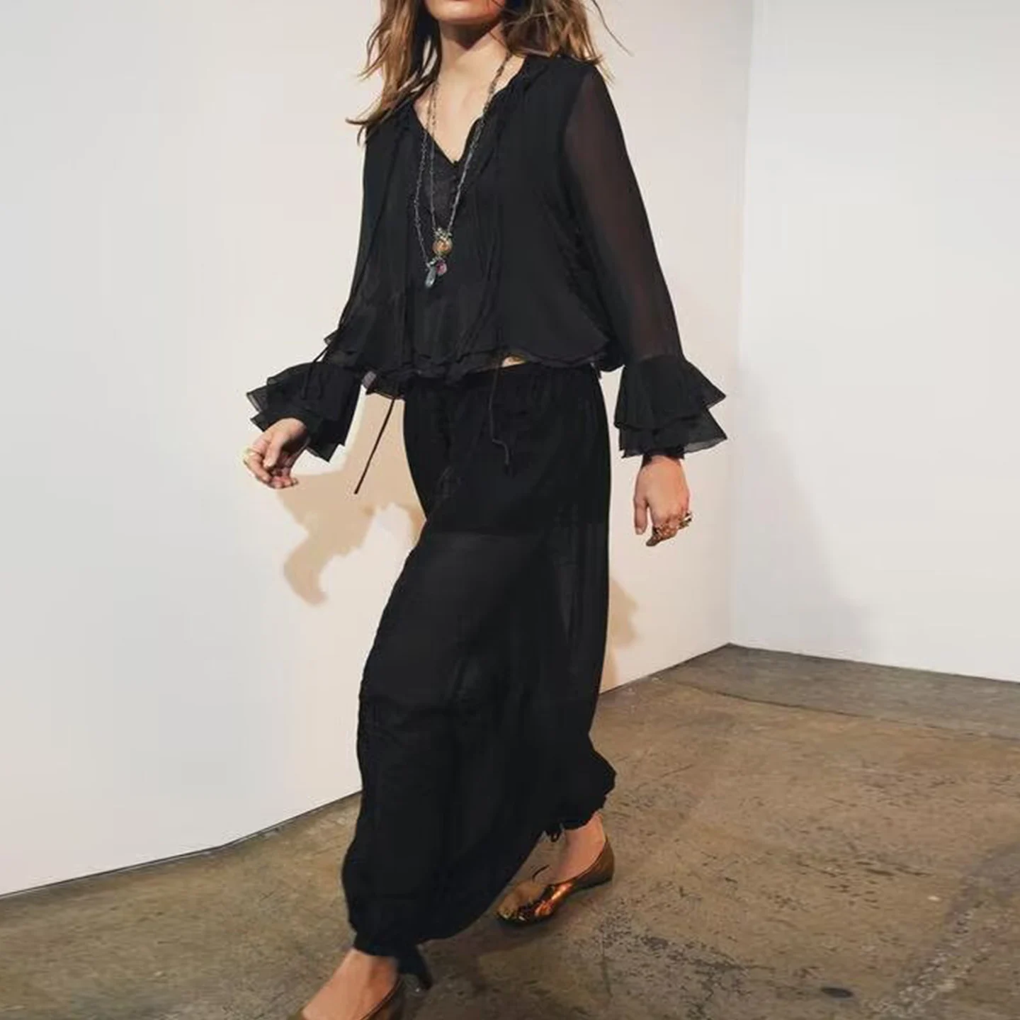 Z Women's irt 2025 New Sle Commute Sweet Loose Layered Decorative Simple Design Long Sve round Ne Button up