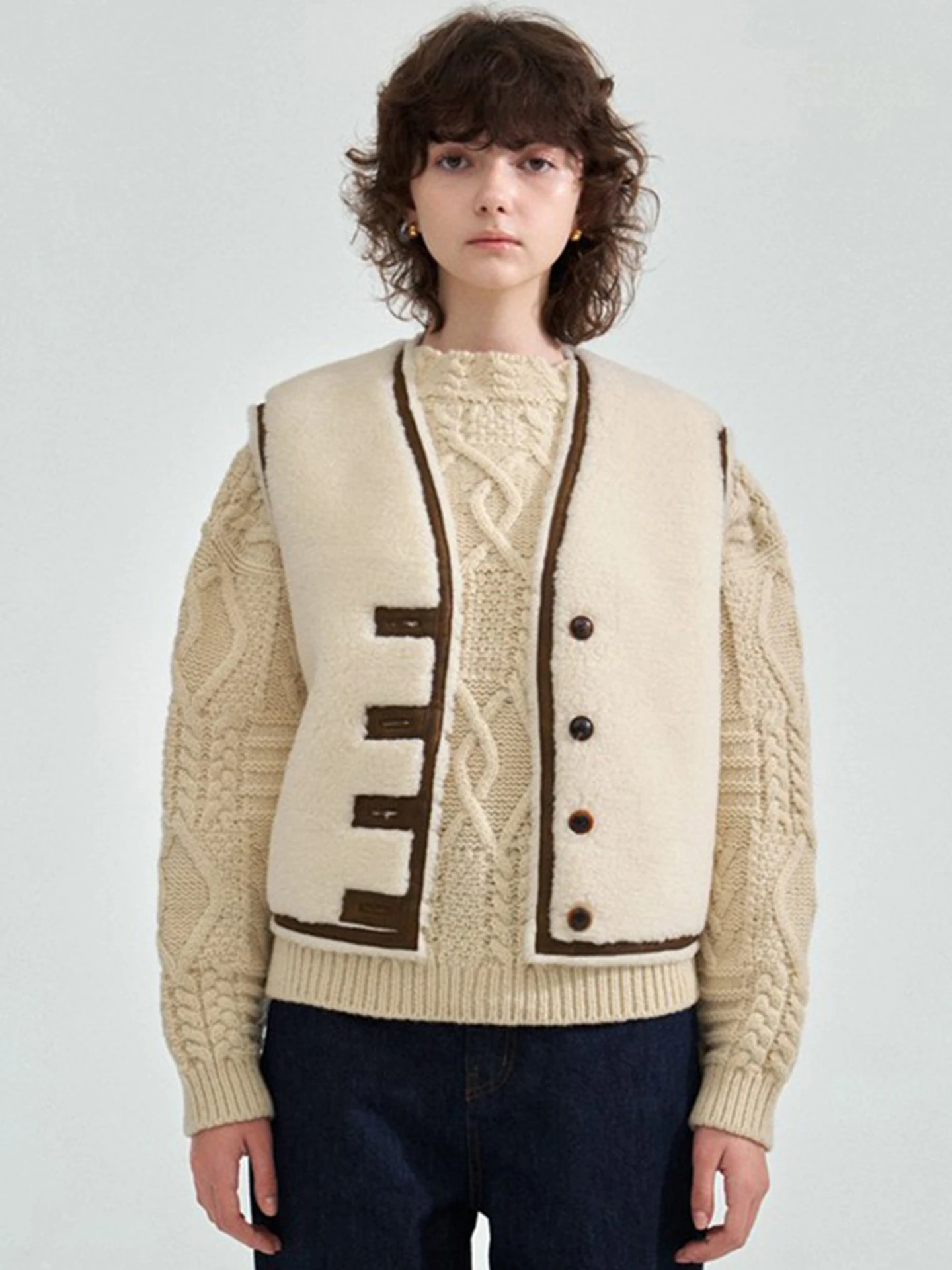 

Повседневный женский жилет, кардиган, меховая кожа, встроенный V-Ne Svel, осень-зима, Новое поступление, корейская версия, теплая одежда...