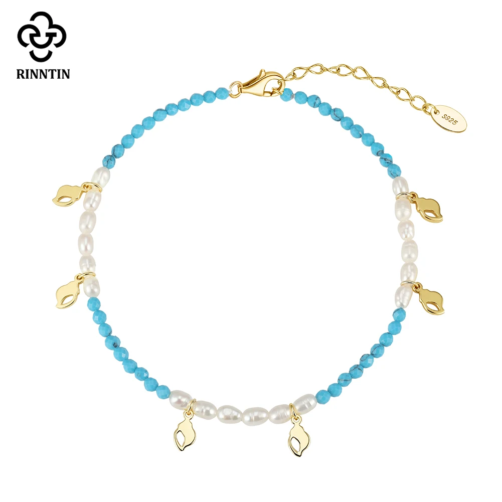 

Браслет на ногу Rinntin из стерлингового серебра 925 пробы с натуральным пресноводным жемчугом и подвесками в виде ракушек для женщин, изящное винтажное украшение SA95